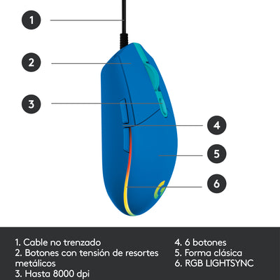 Mouse Gamer Logitech G203 RGB Lightsync 6 botones - Achorao