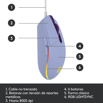 Mouse Gamer Logitech G203 RGB Lightsync 6 botones - Achorao