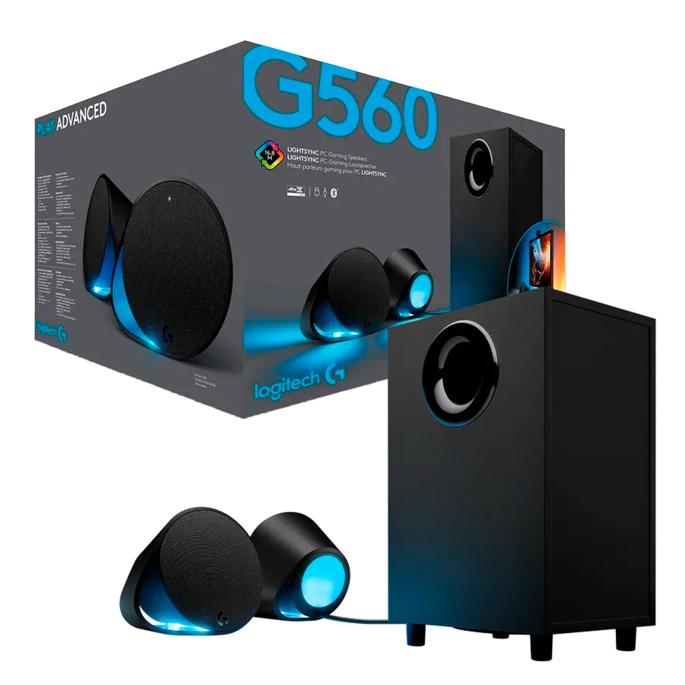 Parlantes Gamer Logitech G560 USB Bluetooth RGB Sub Woofer - Achorao