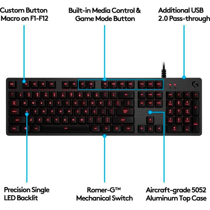 Teclado Gamer Logitech G413 Lightsync Red Mecánico FPS - Achorao