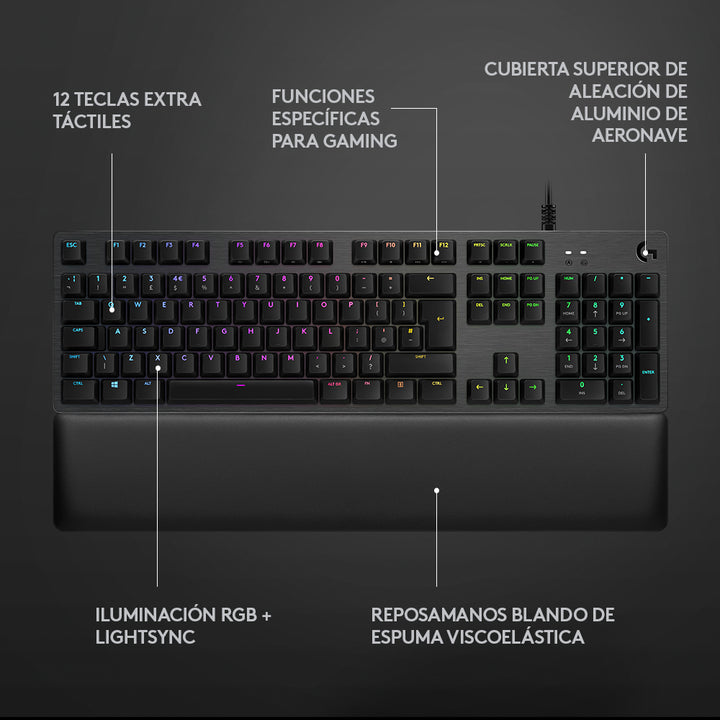 Teclado Gamer Logitech G513 RGB Mecánico Reposamanos Incluido, Switches Brown - Achorao