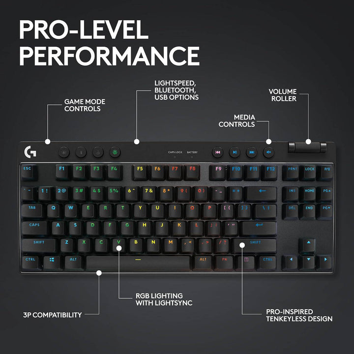 Teclado Logitech G Pro X TKL Inalámbrico / USB Tactile Switches (GX Brown) - Achorao