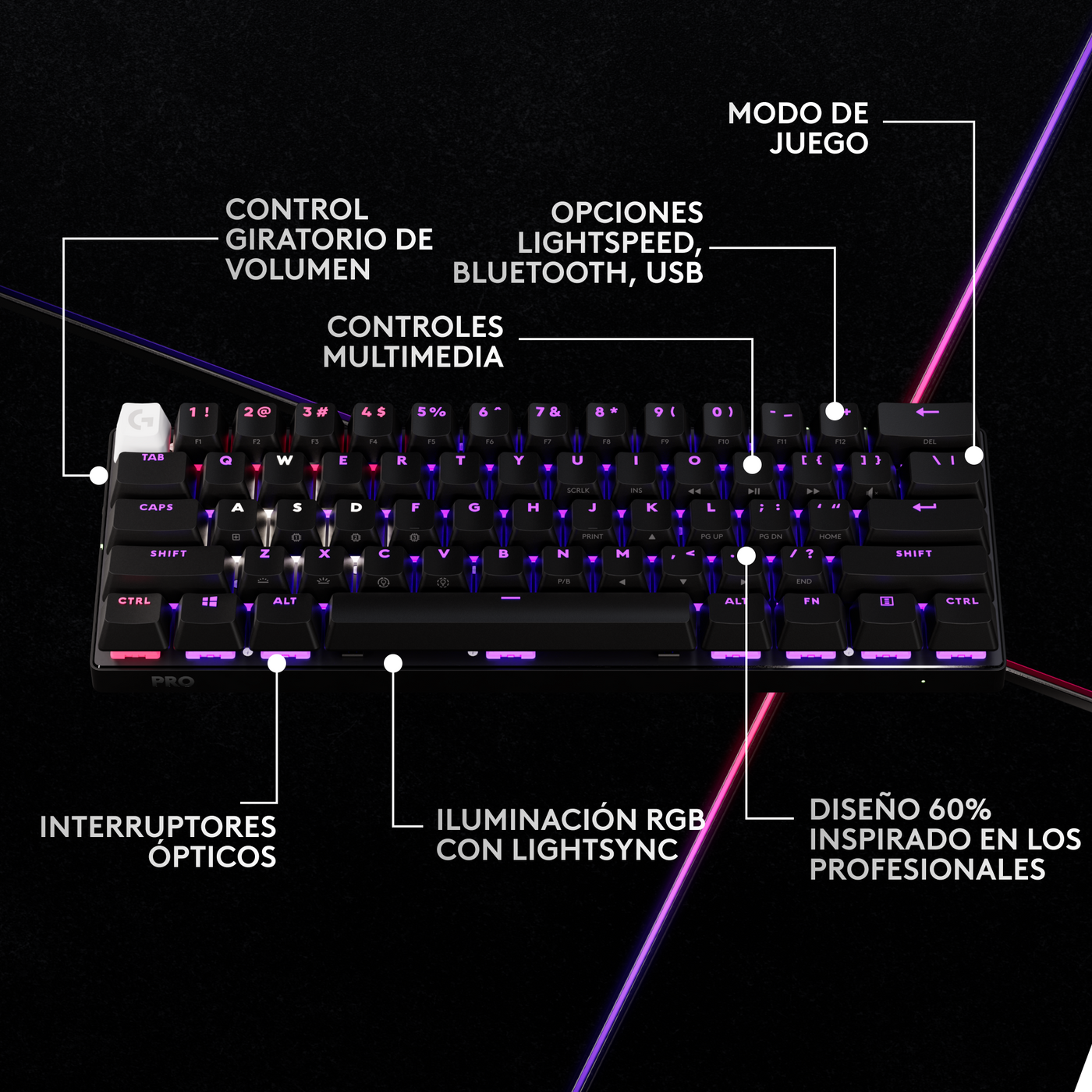 Teclado mecánico Gamer Logitech PRO X 60 - RGB Switches ópticos - Achorao