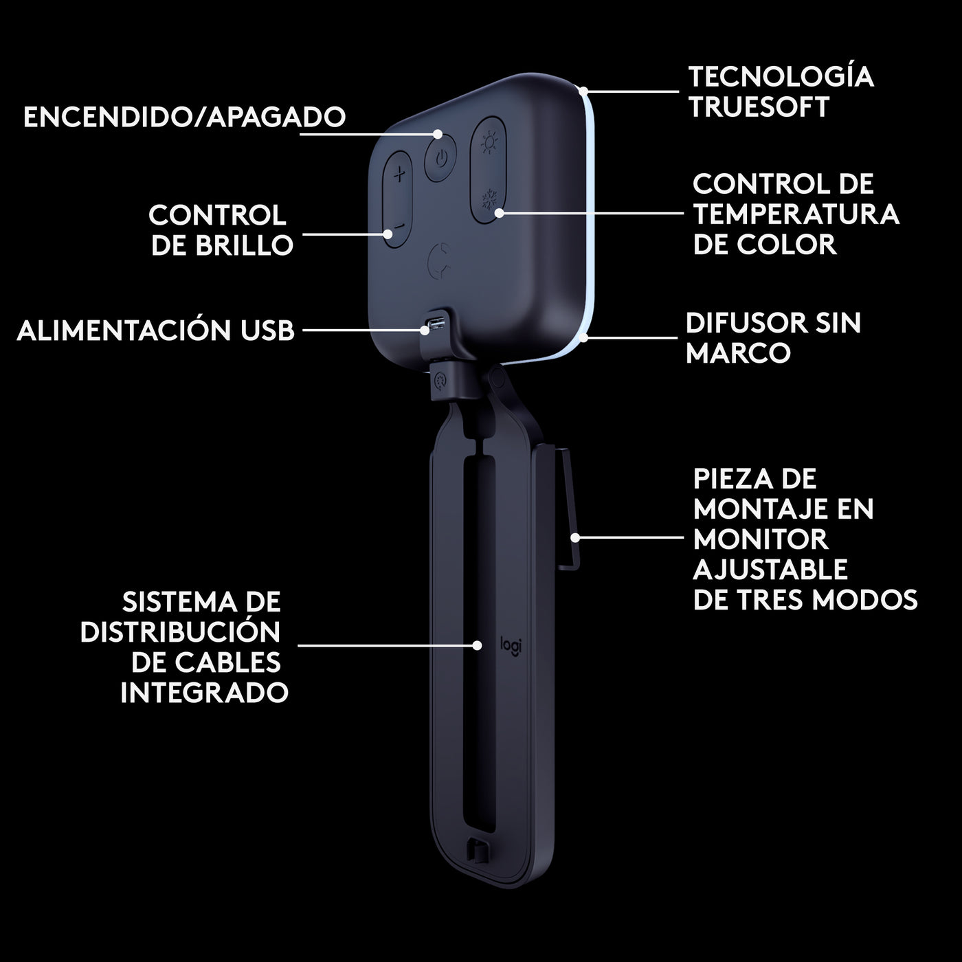 Luz Led Logitech Litra Glow para transmisión premium con TrueSoft - Achorao