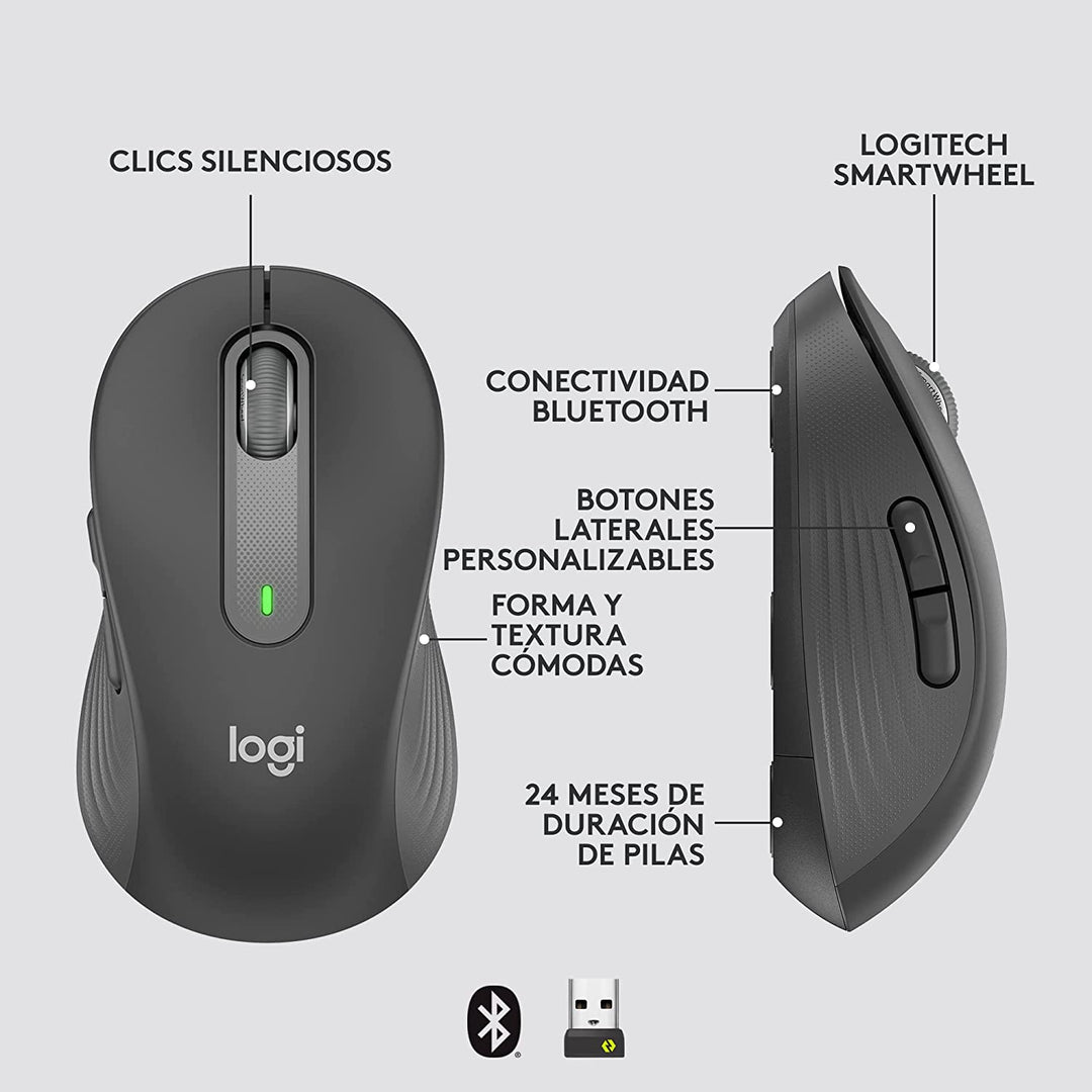 Mouse Logitech Signature M650 Inalámbrico Ambidiestro Bolt (P163B) - Achorao