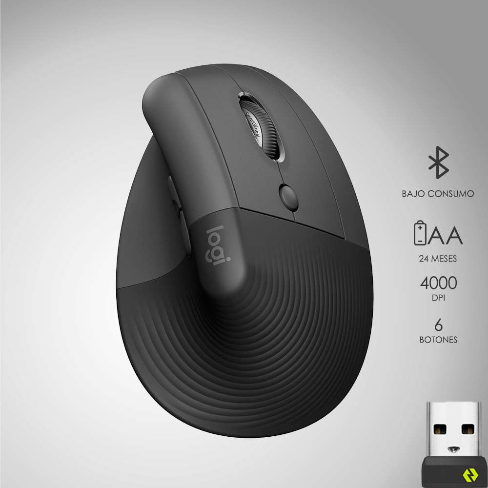 Mouse Logitech Lift Vertical Wireless Oficina Cómodo - Achorao