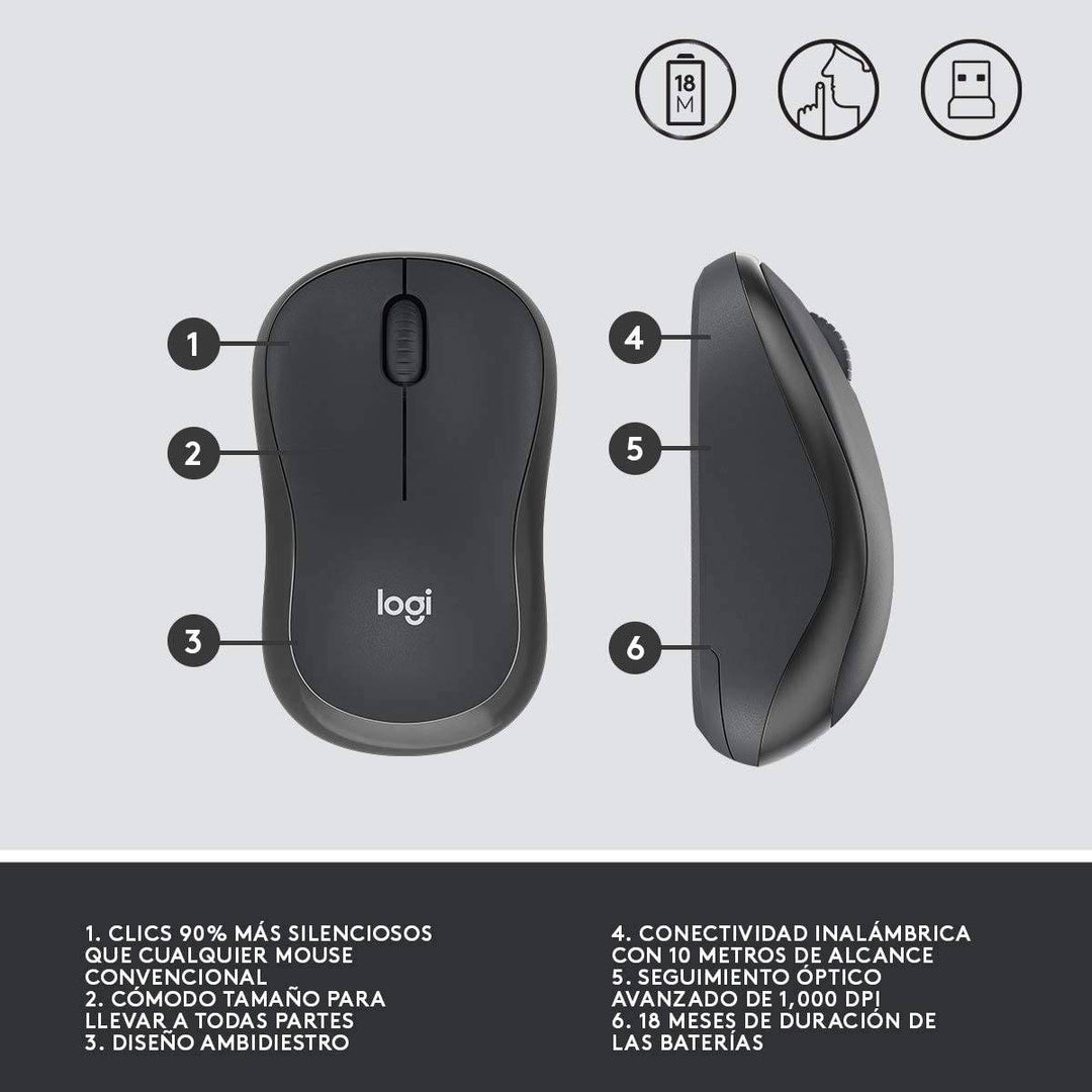 Mouse Logitech M220 Silent Wireless 90% Menos Ruido USB(P163B) - Achorao