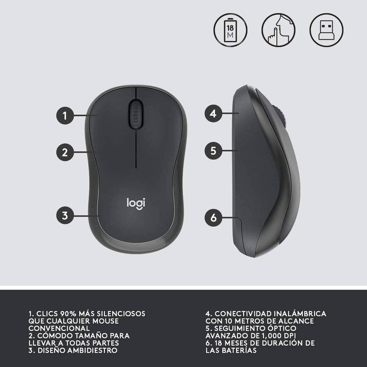 Mouse Logitech M220 Silent Wireless 90% Menos Ruido USB(P163B) - Achorao