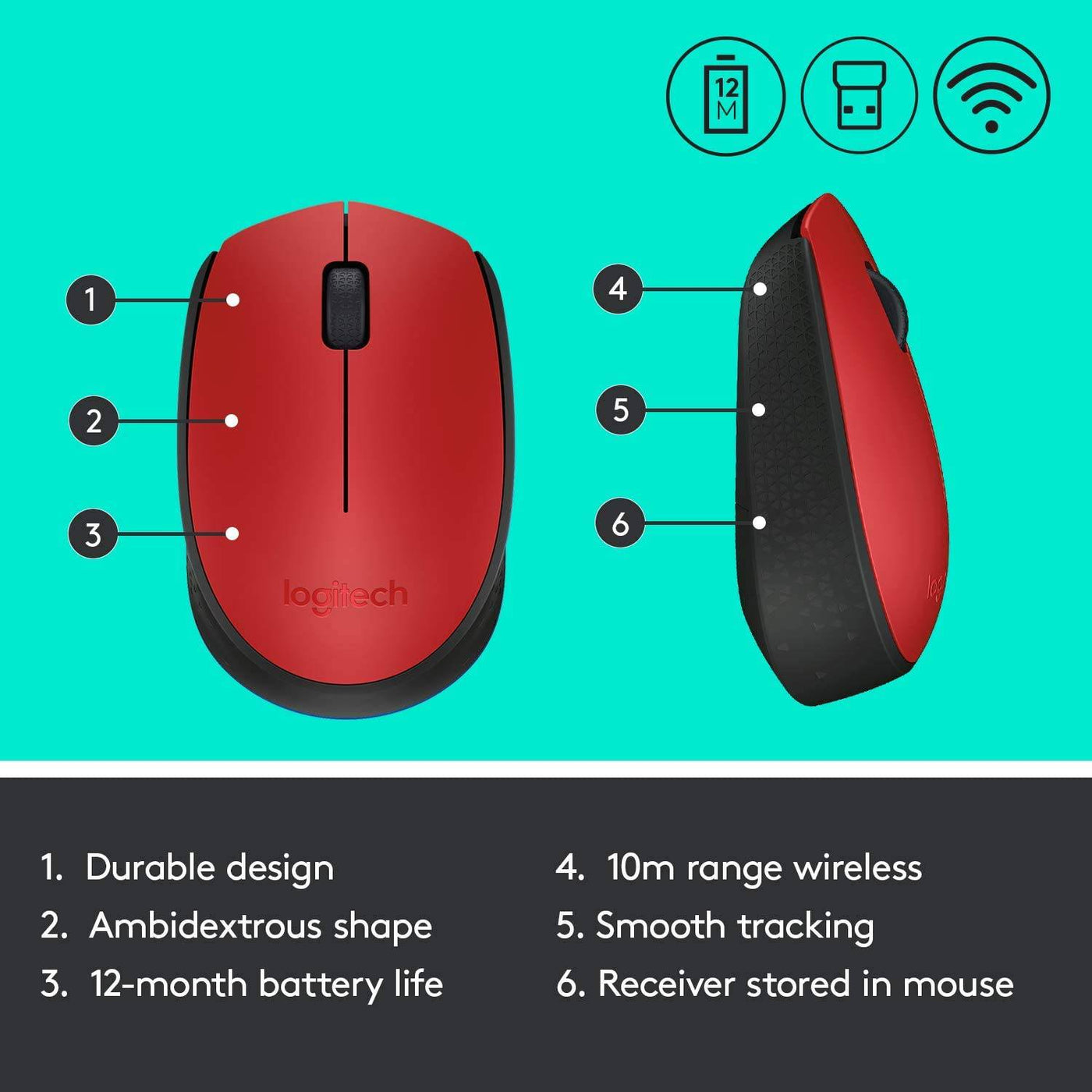 Mouse Logitech M170 Confort Inalámbrico Plug and Play(P163B) - Achorao