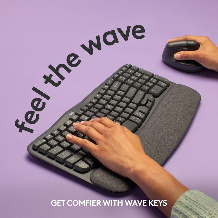Teclado Sp Logitech Wave Keys wireless con reposamanos acolchado - Achorao