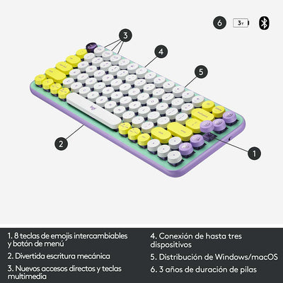 Teclado Mecánico Logitech POP Keys c/ emojis Blast USB Mac Windows - Achorao