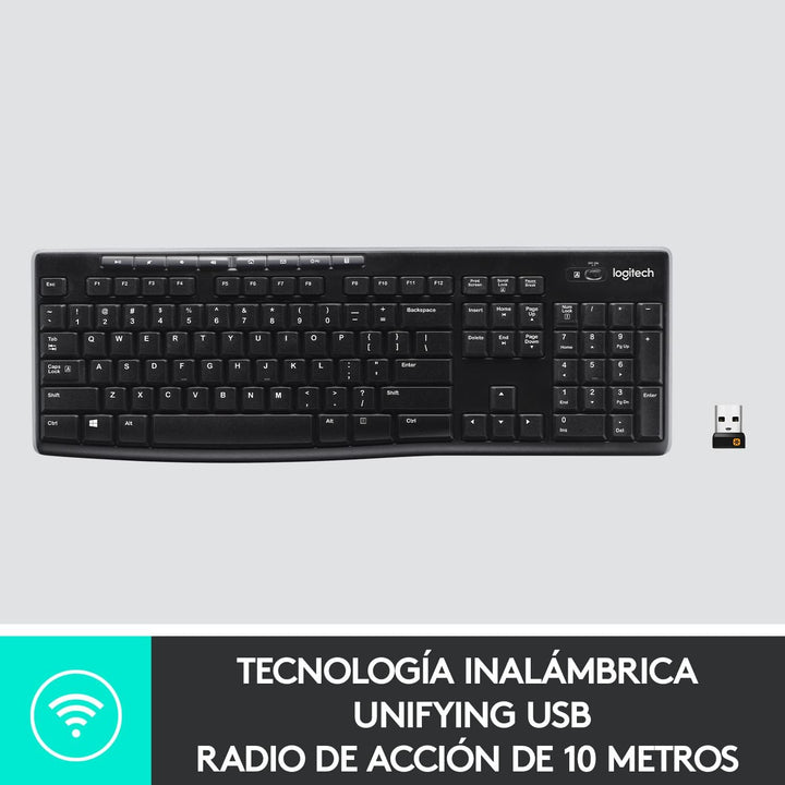 Teclado Logitech K270 inalambrico a 2,4 GHz para Windows, tamaño completo - Achorao