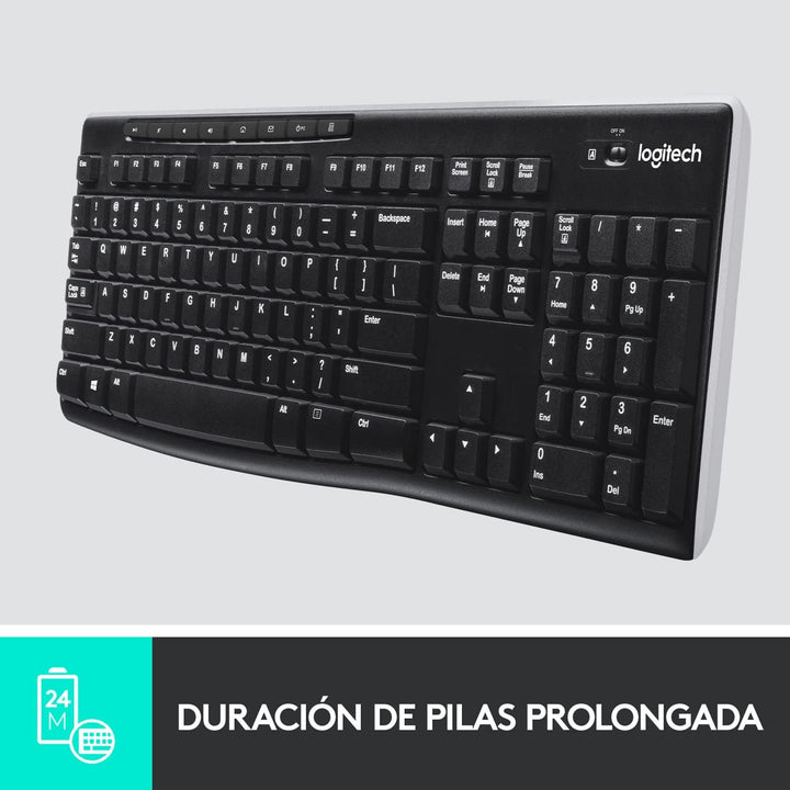 Teclado Logitech K270 inalambrico a 2,4 GHz para Windows, tamaño completo - Achorao