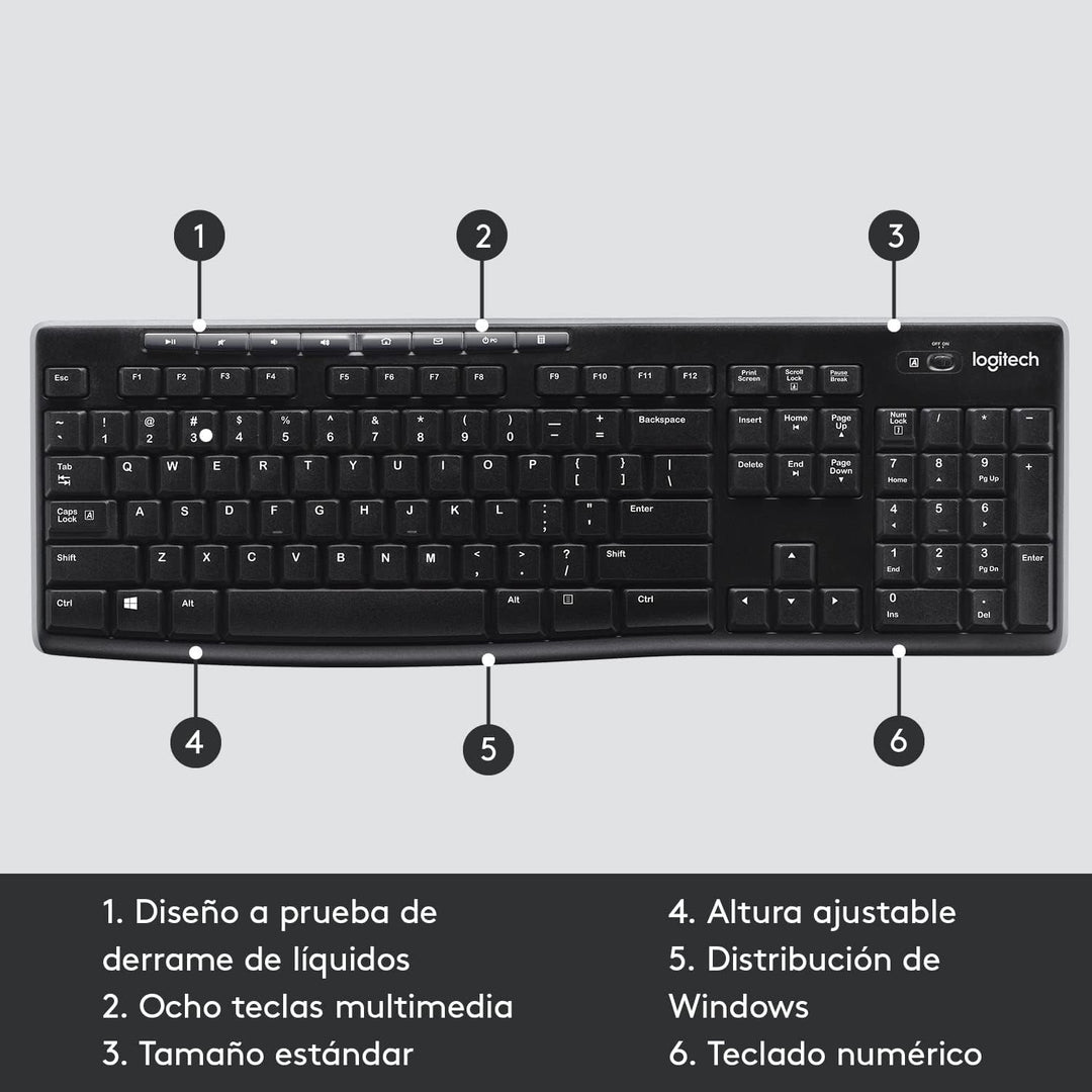 Teclado Logitech K270 inalambrico a 2,4 GHz para Windows, tamaño completo - Achorao
