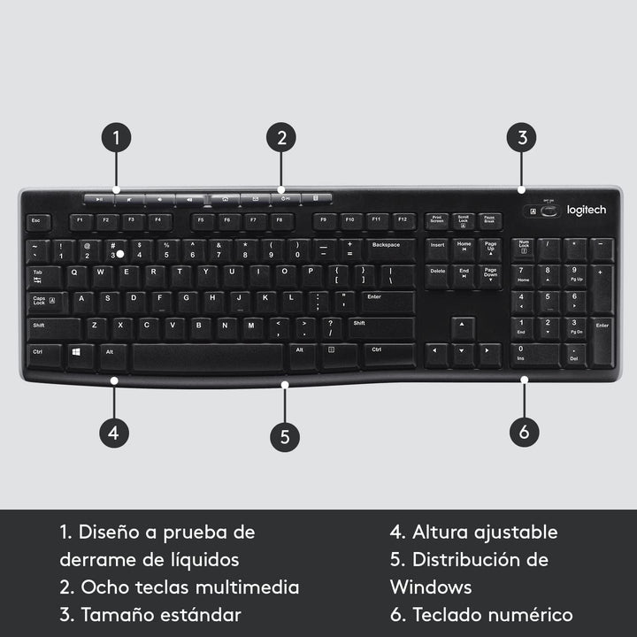 Teclado Logitech K270 inalambrico a 2,4 GHz para Windows, tamaño completo - Achorao
