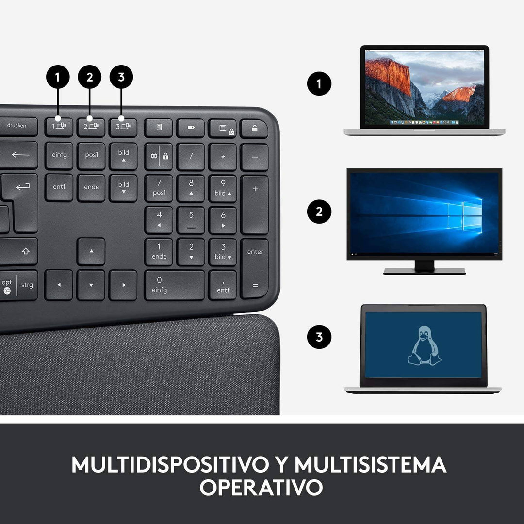 Teclado Logitech K860 ERGO Inalámbrico Ergonómico Bluetooth - Achorao