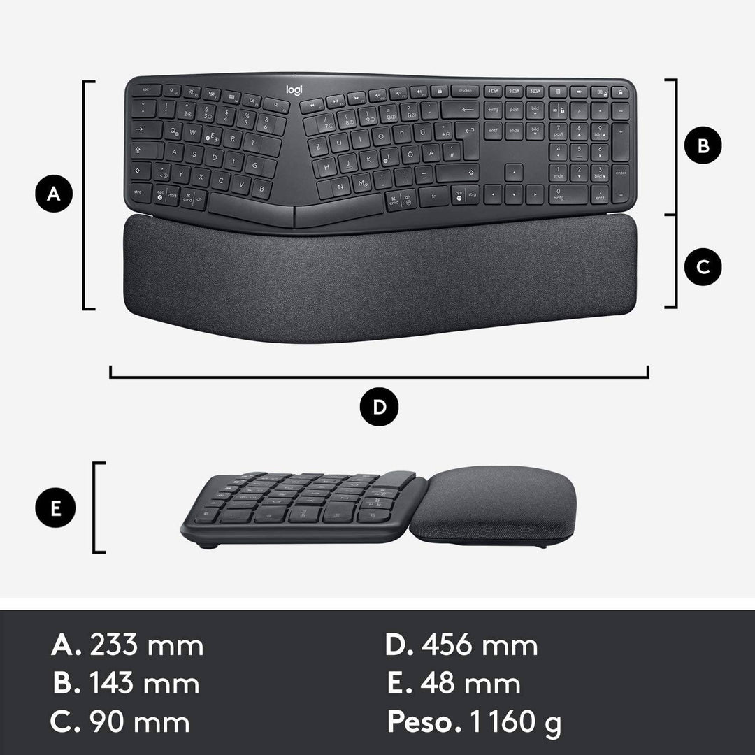 Teclado Logitech K860 ERGO Inalámbrico Ergonómico Bluetooth - Achorao