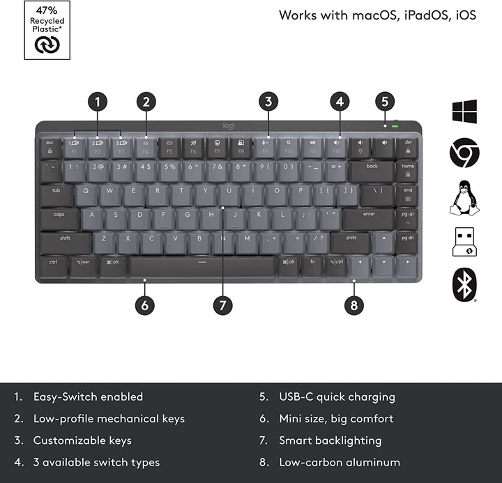 Teclado Logitech MX Mechanical Mini Carga Rápida Ecofriendly - Achorao