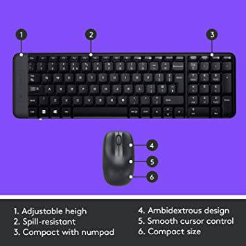 Teclado &amp; Mouse MK220 Wireless Compacto - Achorao