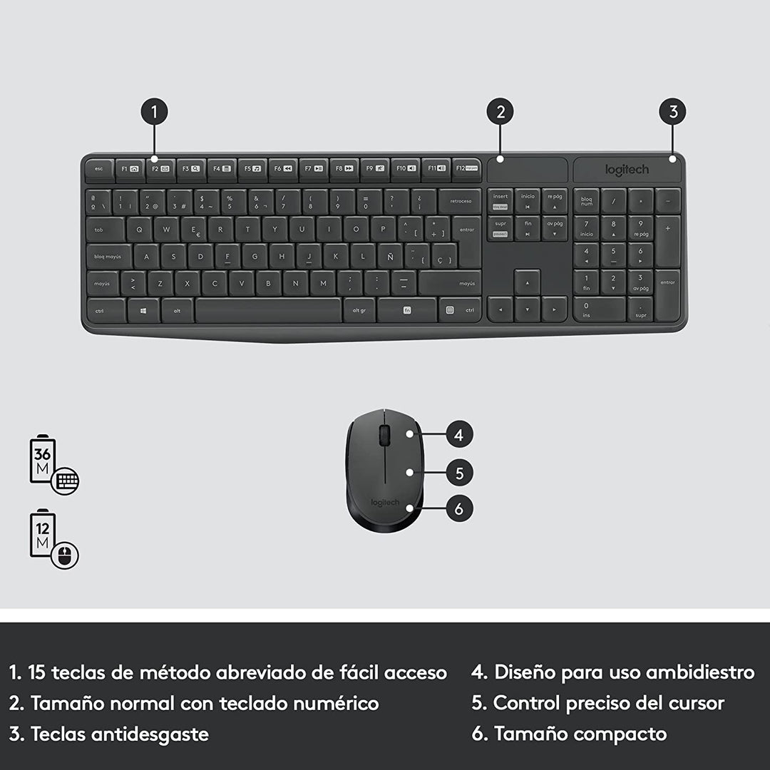 Teclado &amp; Mouse MK235 Inalámbricos Antisalpicaduras - Achorao