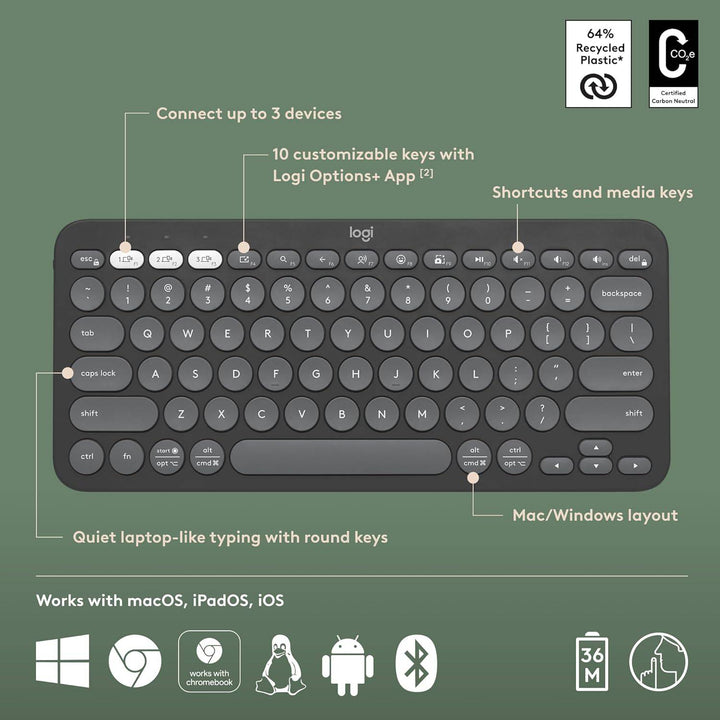 Teclado Logitech Pebble Keys 2 K380s Bluetooth Multiplataforma - Achorao