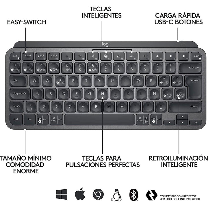 Teclado Mx Keys Mini Inalambrico Multidispositivo Bluetooth Mac / Win - Achorao