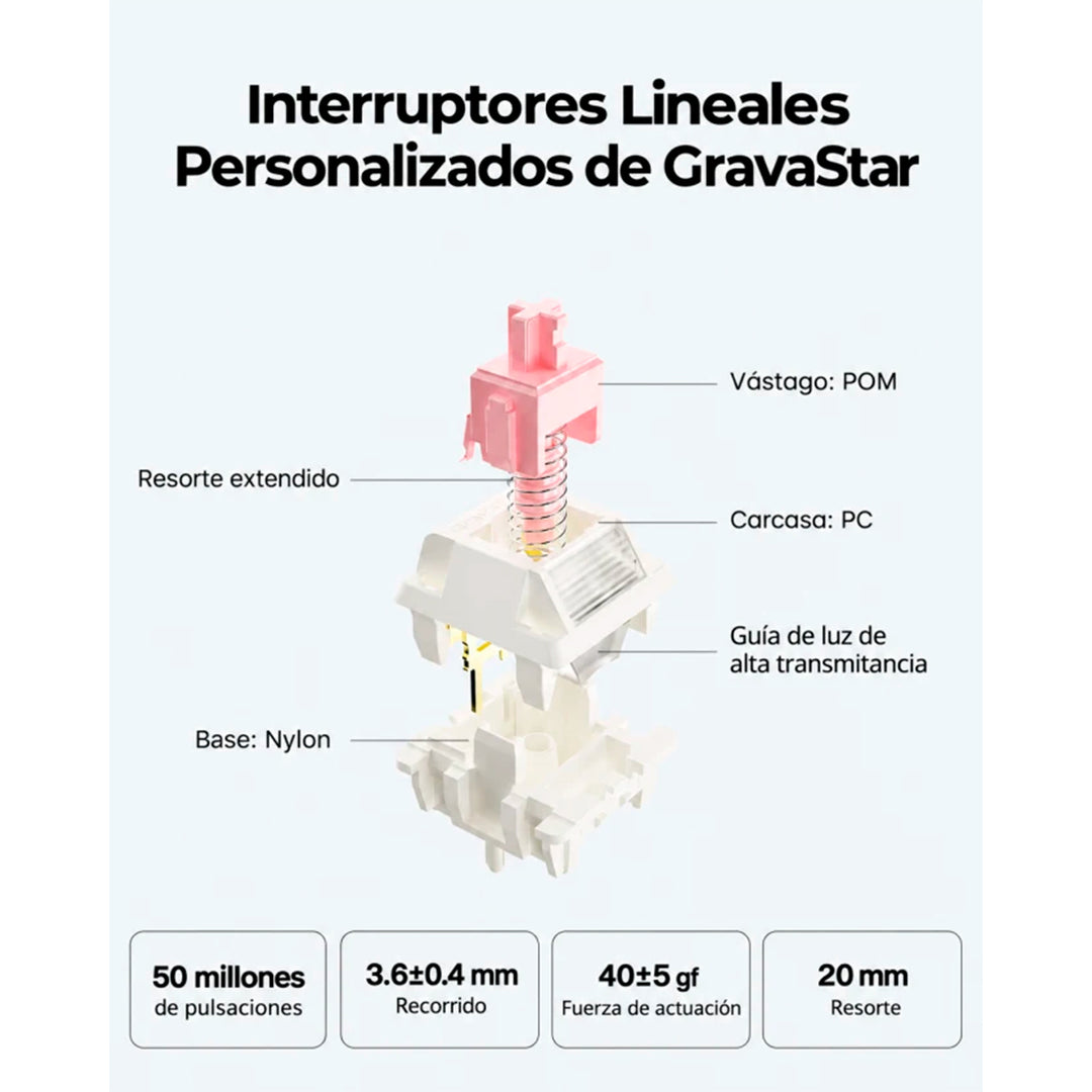 Teclado mecánico gamer GravaStar MERCURY K1 Inalámbrico Ingles OPALINE WHITE EDICIÓN ESPECIAL