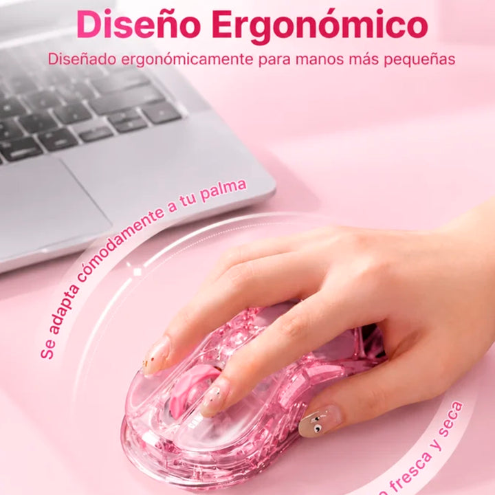 Mouse gamer inalámbrico GravaStar Mercury M2 Crystal Rose en color rosa translúcido