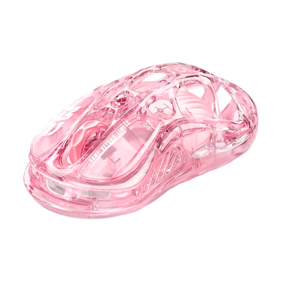 Mouse gamer inalámbrico GravaStar Mercury M2 Crystal Rose, diseño ergonómico en color rosa cristal
