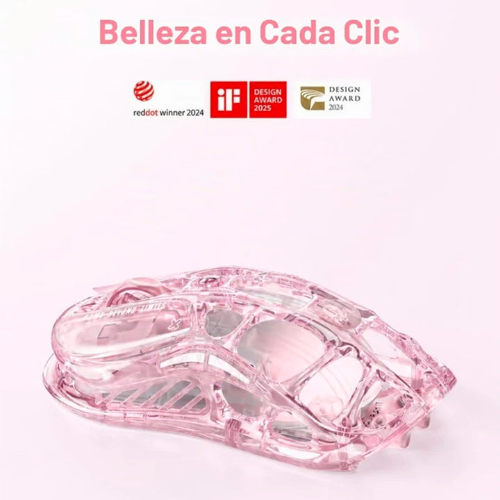 Mouse gamer inalámbrico GravaStar Mercury M2 Crystal Rose en color rosa cristal vespertino