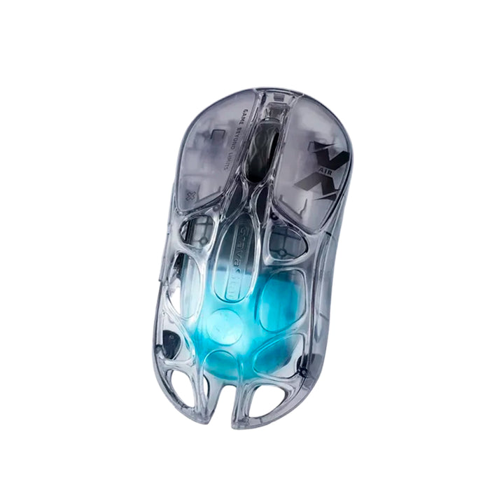 Mouse gamer inalámbrico GravaStar Mercury X AIR Onyx, diseño negro con carcasa transparente.