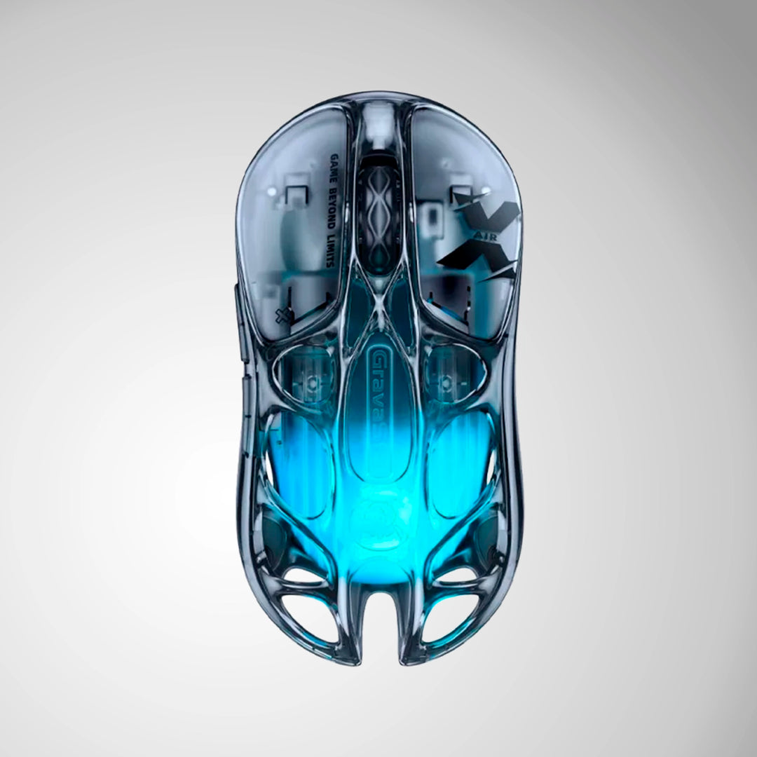 Mouse gamer inalámbrico GravaStar Mercury X AIR Onyx en acabado negro con diseño futurista