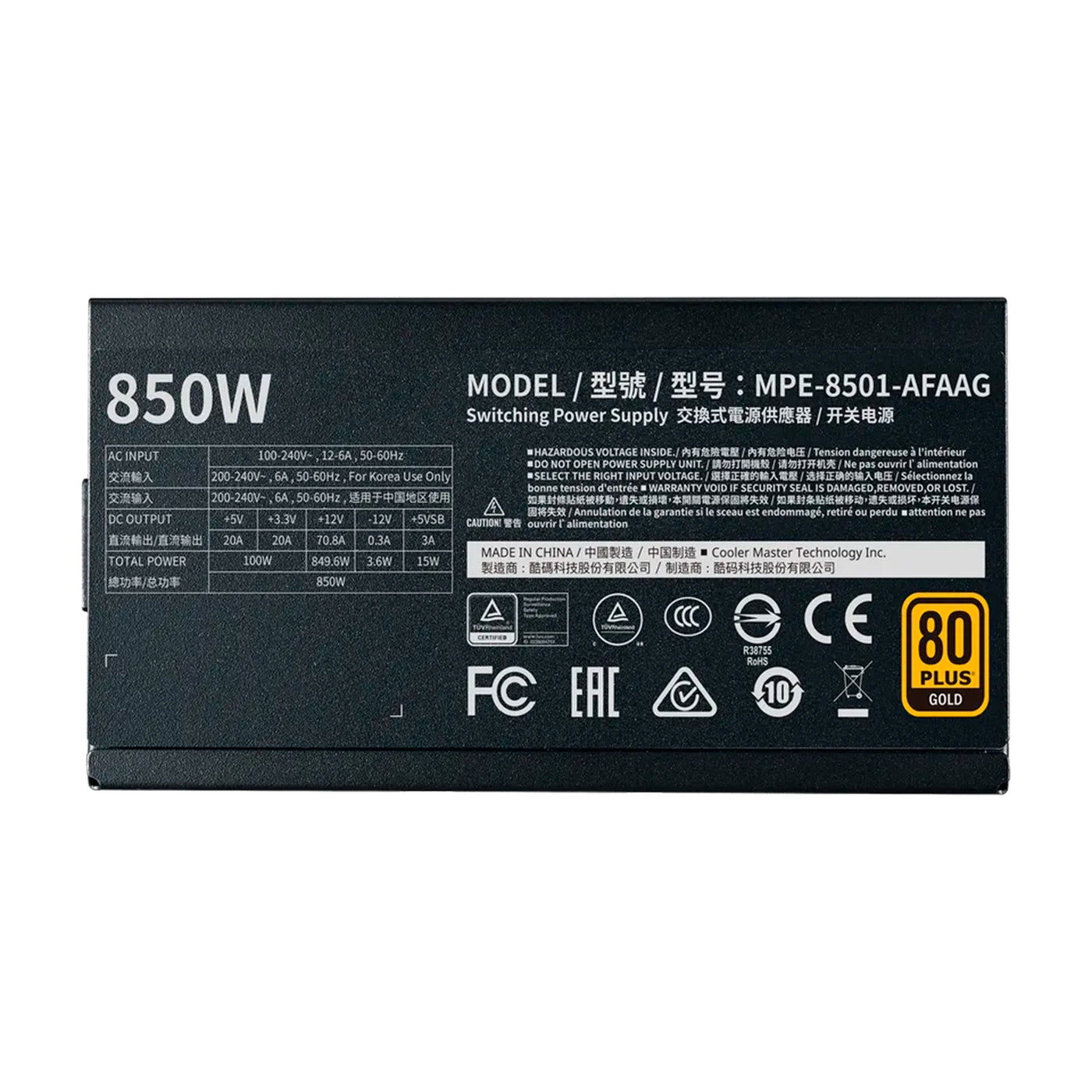 Fuente de poder Cooler Master MWE Gold V2 850w 80+ gold, Formato ATX, Full modular - Achorao