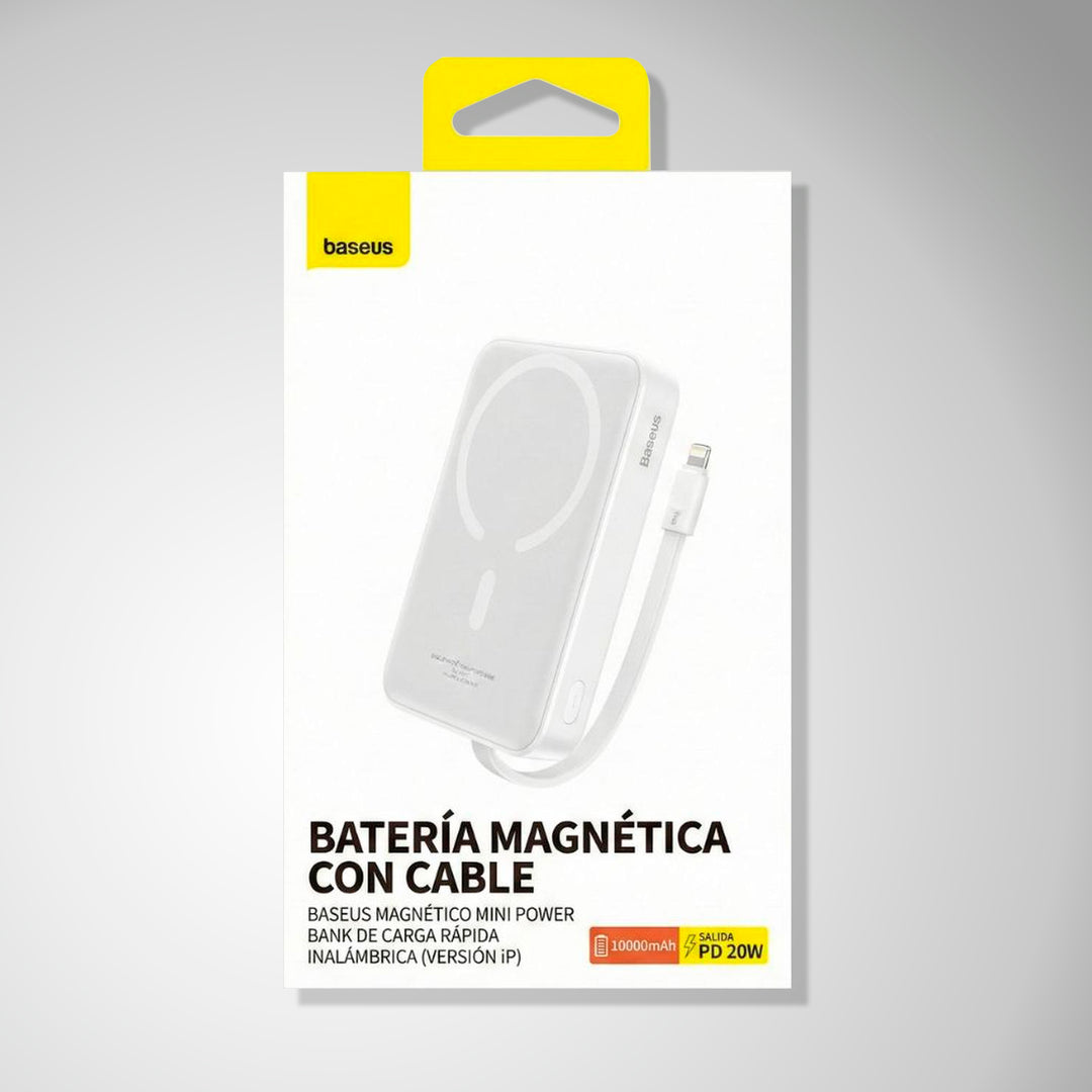Mini PowerBank inalámbrico magnético Baseus, 10000 mAh, 20W Carga rápida, con cable tipo C, color Blanco