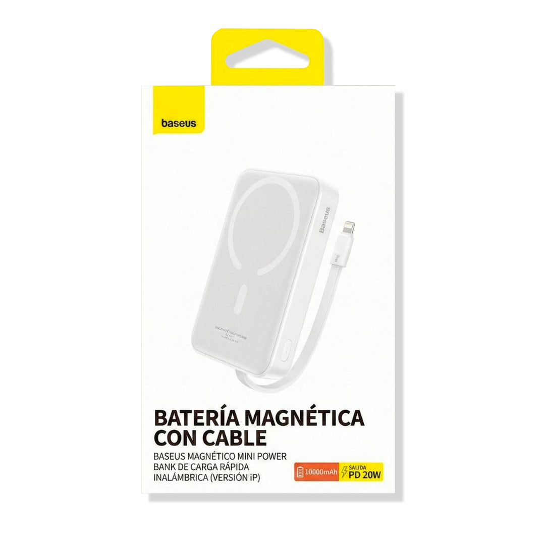 Mini PowerBank inalámbrico magnético Baseus, 10000 mAh, 20W Carga rápida, con cable tipo C, color Blanco