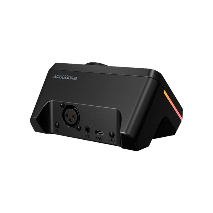 Mezcladora de audio Fifine AmpliGame SC9 con interfaz XLR y luces RGB, vista frontal negra
