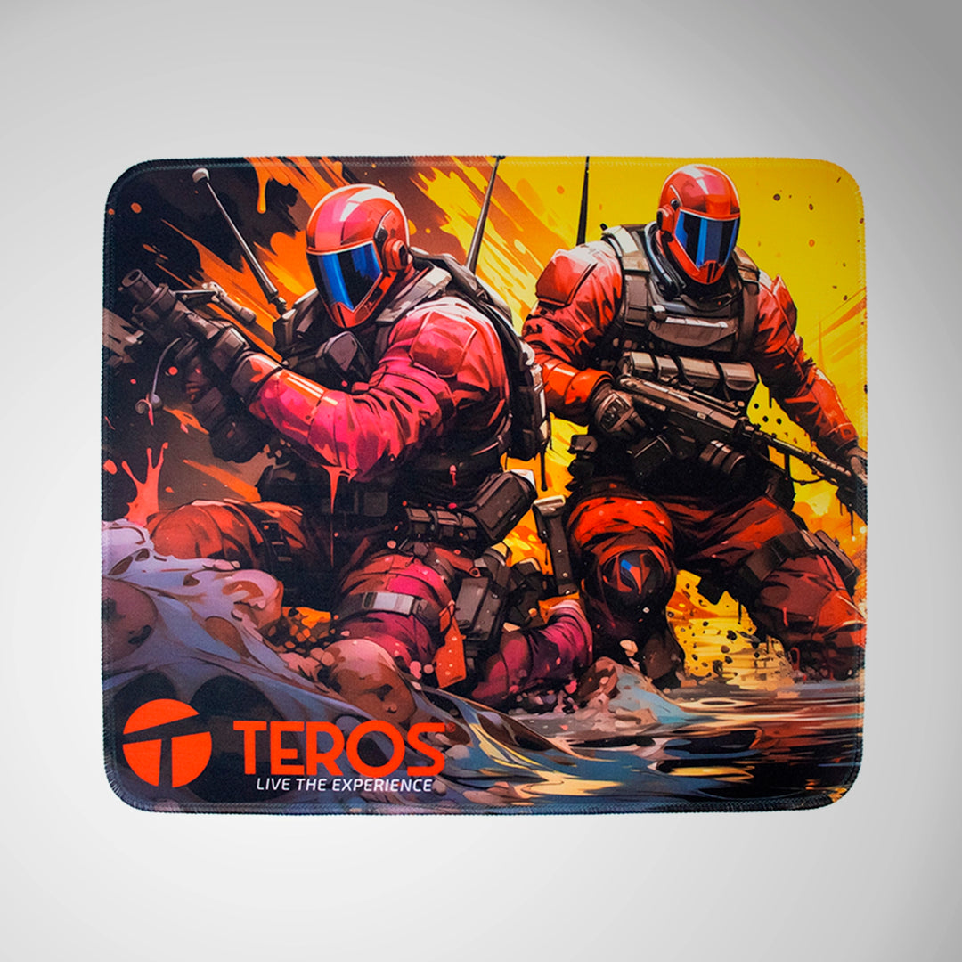Mousepad gamer TEROS TE-3019S con diseño táctico de shooter en color negro y gris