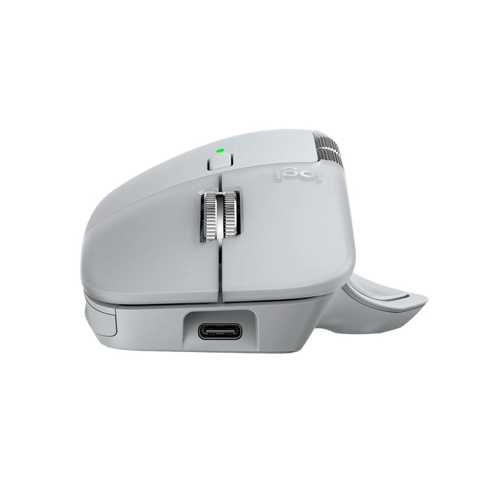Ratón inalámbrico Logitech MX Master 4 para oficina, color blanco, con receptor y conexión Bluetooth, diseño ergonómico y avanzado.