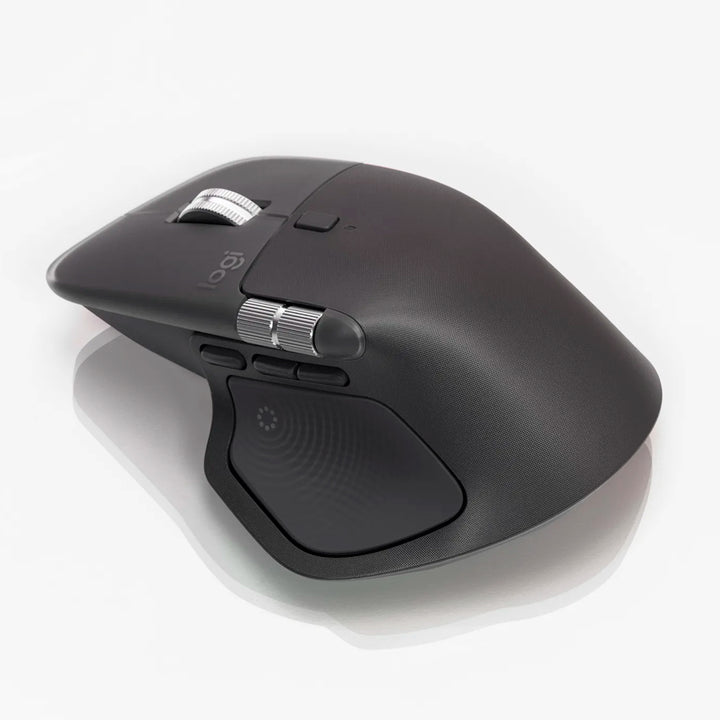 Ratón Logitech MX Master 4 inalámbrico de oficina en color grafito con receptor y conexión Bluetooth.
