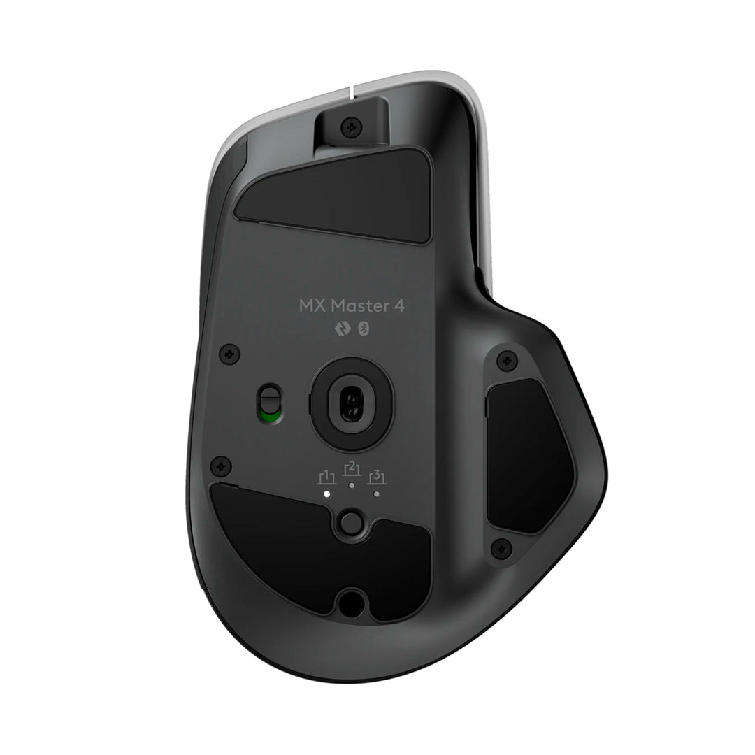Ratón inalámbrico Logitech MX Master 4 en color grafito, con receptor y conectividad Bluetooth para oficina.