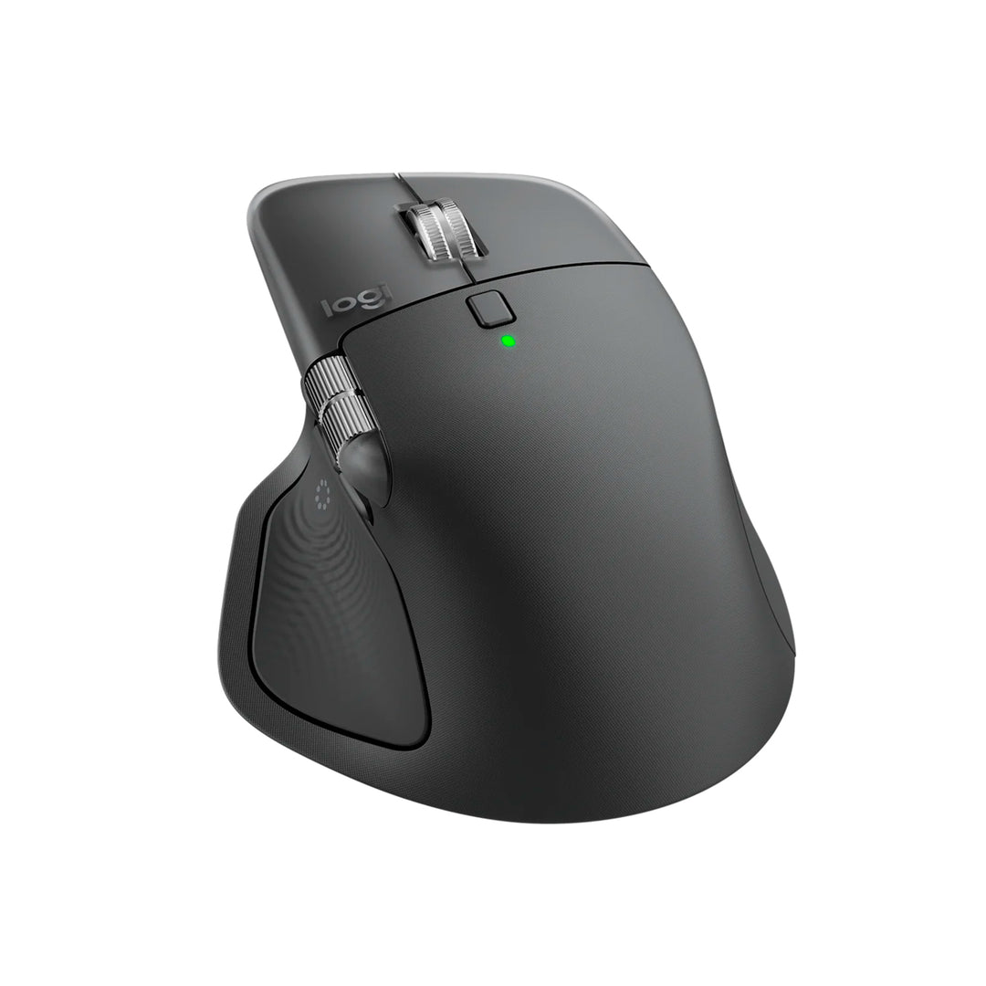 Ratón inalámbrico Logitech MX Master 4 de oficina en color grafito, con receptor y conexión Bluetooth visible en la imagen.