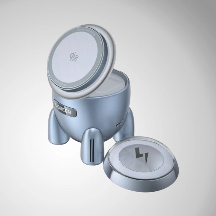 Estación de carga inalámbrica magnética UGREEN Rocket Shape 2 en 1 MagSafe para teléfonos y accesorios.