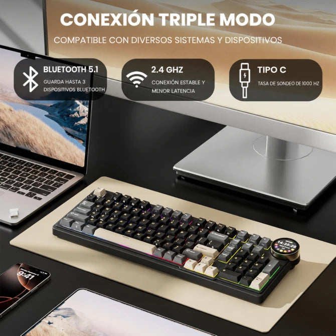 Teclado mecánico gamer Royal Kludge RK-N99 Inalámbrico Español PHANTOM - CREAM SWITCH