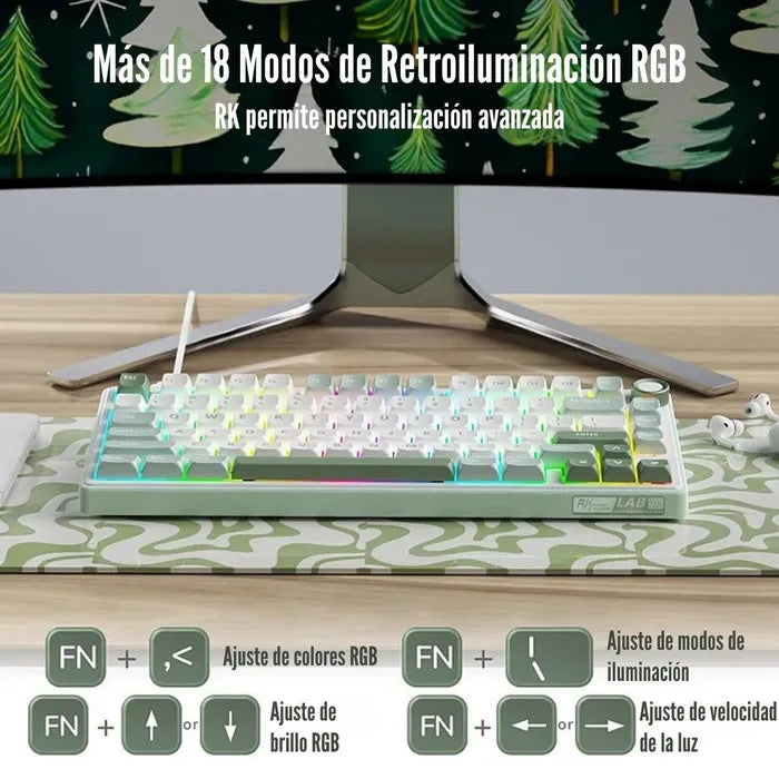 Teclado Gamer Mecánico Royal Kludge RK R75, Cableado, Switch Silver Lineal, Color Skycyan - Achorao