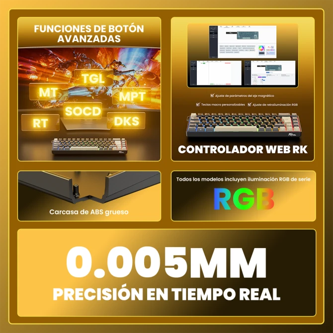 Teclado mecánico gamer Royal Kludge RK68 HE Cableado Español PHANTOM - MINT MAGNETIC SWITCH