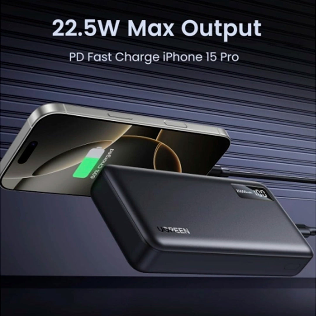 Power bank UGREEN PB312 20000 mAh, 20 W, carga rápida bidireccional Grafito - Achorao