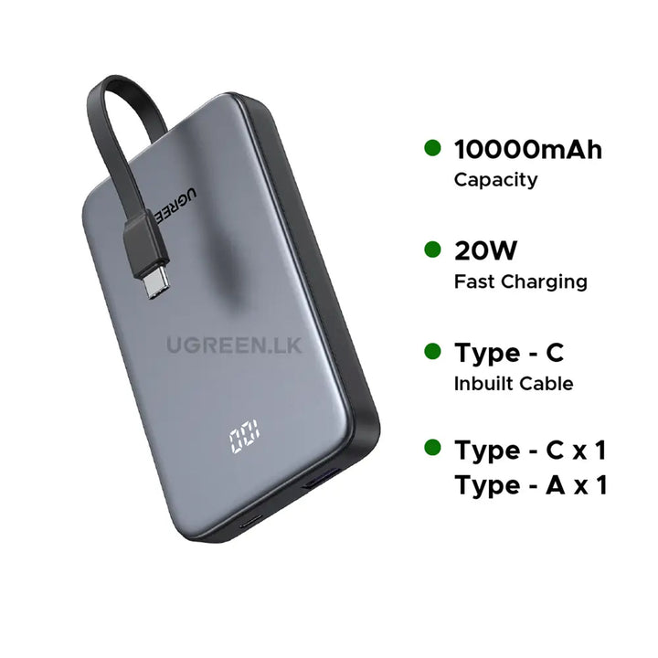 Power Bank UGREEN de 20 W con cable integrado 75161B PB526