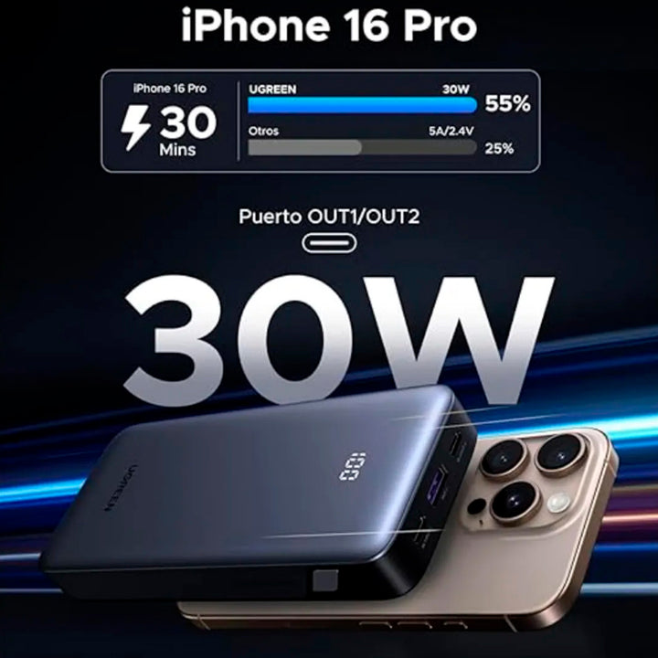 Power Bank Ugreen 30W Carga Rápida 20000mAh Negro PB532 55989B