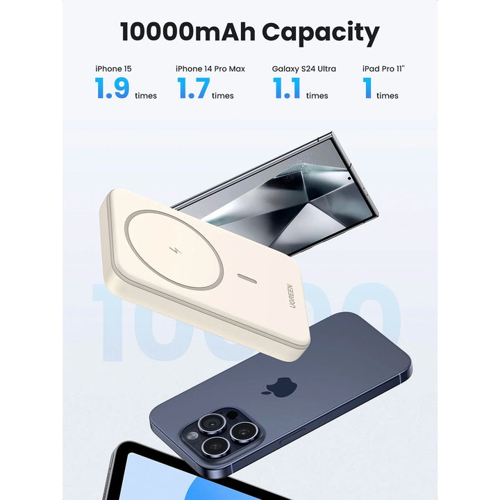 Batería externa magnética Ugreen PB561 de 10000 mAh, 20 W y 15 W inalámbricos, color gris espacial