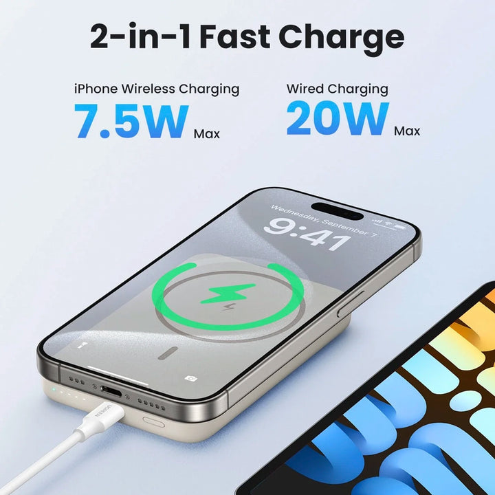 Batería externa magnética UGREEN PB561 de 10000mAh con carga inalámbrica, 20W y acabado gris espacial